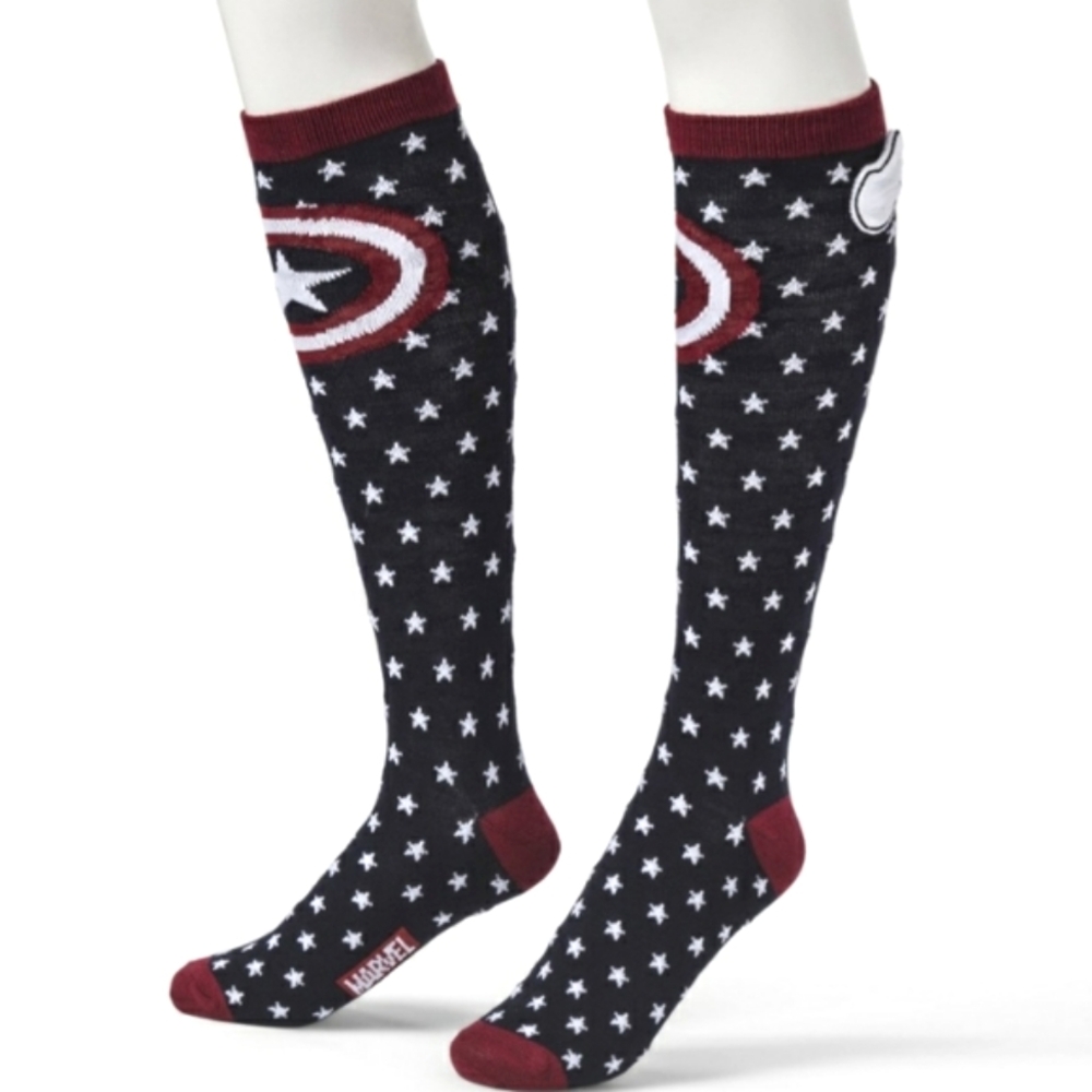 Marvel Captain America Knee High Socks Women's 4-10 Running 5K Marathon NWT